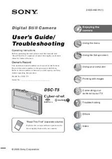 Sony Cyber-shot T5 manual. Camera Instructions.